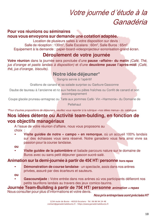 Menus entreprises — page 1